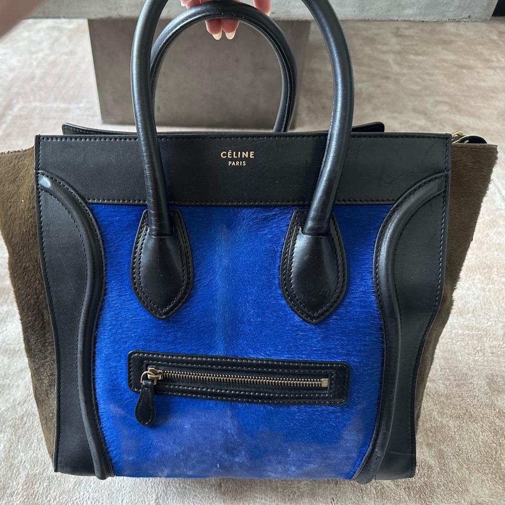 Celine Medium Luggage Tote with Blue and Brown Pony Hair